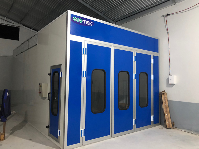 Phòng sơn nhanh tiêu chuẩn dài 7 mét, rộng 4 mét phòng sơn nhanh màu xanh ecotek